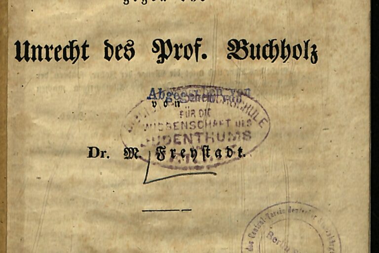 Das Recht der Juden gegen das Unrecht des Prof. Buchholz.
