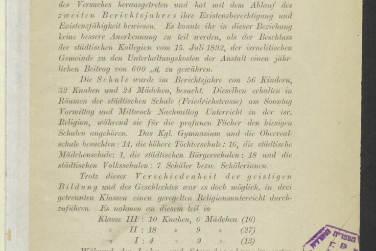 Bericht der Isr. Religionsschule zu Kiel über das Schuljahr 1892/93, erstattet vom Dirigenten Dr. M. Stern.