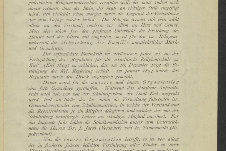 Bericht der Isr. Religionsschule zu Kiel über das Schuljahr 1893/94, erstattet vom Dirigenten Dr. M. Stern